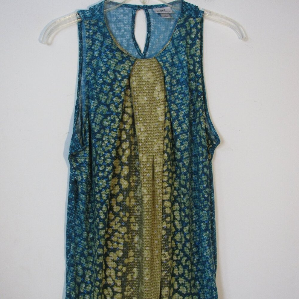 * Worthington Silky Blouse Large Greens Blues Sleeveless EUIC
